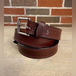 Amish Made Handcrafted Men's Stitched Brown Leather Belt Made in USA Retails $89
